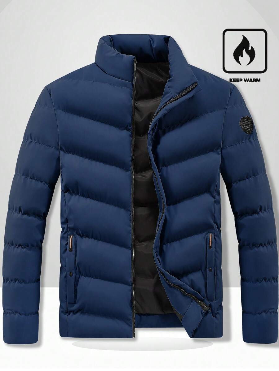 Manfinity Homme 男士长袖冬季宽松拉链羽绒服 冬季外套 加厚羽绒服 冬装外套 冬装大衣 海军蓝冬装 - 藏蓝色 - 查看 1