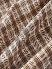 SHEIN MOD Women's Plaid Long Sleeve Ruched Casual Mini Dress - Apricot - View 4