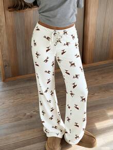 CovetEZ Women's Casual Deer Print Pants, Autumn - White - View 3
