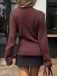 Siren Gaze Cardigan boutonnée de couleur unie décontracté, automne/hiver - Tabac - Voir 4