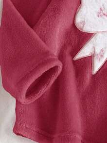 两件套女童红色毛绒卫衣和蝴蝶印花长袖裤休闲柔软睡衣套装，适合秋冬季穿着 - 藕粉色 - 查看 6