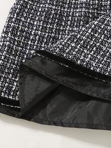 Maija Kids Young Girl Classic Autumn And Winter Fashion, Versatile, Suitable For Outdoor, Home, Party, Daily Leisure, Elegant, Simple Round Neck Black Velvet Lace, Metal Button Decoration Coat, Pleated Half-Length Skirt, Classic Black And White Thick Tweed Suit Suitable For Christmas. Fall