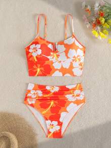 Swim Lushoire Plant Random Print V-Wire Removable Padded Bikini Top Swimwear For Women - Multicolor - View 4