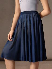 SHEIN Váy ba lê dài đến đầu gối cho bé gái tuổi teen, làm từ vải lưới nhẹ và mềm mại - Xanh đậm - Xem 1