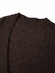 Gownix Women's Solid Color Long Sleeve Tie-Waist Knitted Cardigan In Fall/Winter - Coffee Brown - View 4