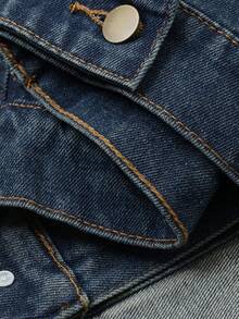Vivie Lora Women's Denim Lapel Patchwork Loose Denim Jacket Long Sleeve Tops - Blue - View 8