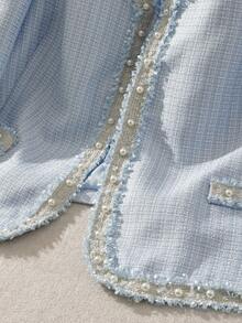 GlowEve CURVE Plus Size Women's 2-Piece Set: Elegant Black Contrast Pearl Beaded Trim V-Neck Long Sleeve Cardigan Jacket And Round Neck Pearl Embellished Maxi Dress, Suitable For Autumn/Winter Casual, Work, And Gatherings