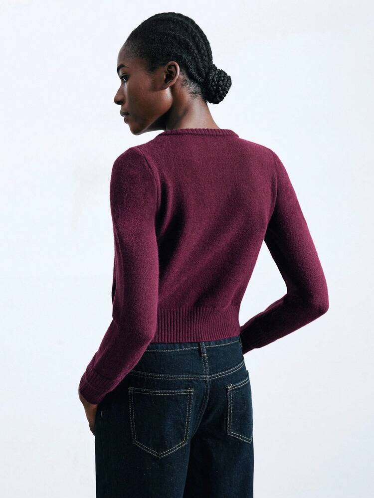 SHEIN Maija 2026 Frühherbst Weich & Bequem Damen Burgunderrot Rundhals Pullover Schulanfang, Familienfest St. Patricks Tag Ostern Party Top Urlaub Strandurlaub Sommer Ausgehen Abschluss