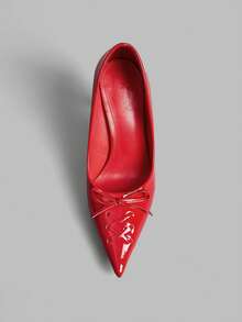 Ontre Simple Solid Color Pointed Toe Casual Commute Versatile Women High Heel Pumps - Burgundy - View 5