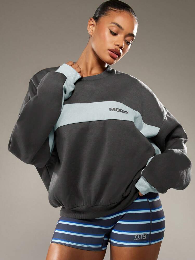 MISSGUIDED Oversized Colorblock Sweatshirt With Logo Branding Crew Neck Casual Pullover Loungewear Fall Winter Comfort
