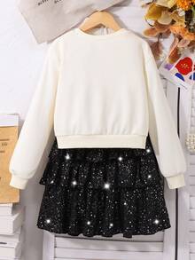 SHEIN 2件套少女休闲印花T恤和印花长裤，含购物袋，时尚少女套装 - 彩色 - 查看 2