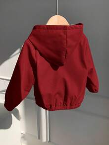 SHEIN 男女宝宝通用酒红色保暖连帽外套，休闲可爱，适合男宝宝和女宝宝，秋冬季穿着