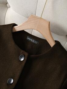 Franclia 女士休闲纯色修身夹克，适合办公室穿着、日常穿着，百搭优雅 - 咖啡棕 - 查看 3