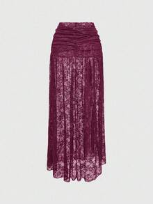 ROMWE Goth Falda con abertura y volantes de encaje gótico vintage - Morado - Ver 2