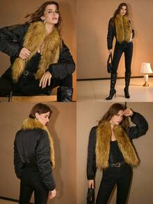 MOTF PREMIUM ABRIGO DE INVIERNO CON RIBETE SUAVE DE CONTRASTE - Negro - Ver 1