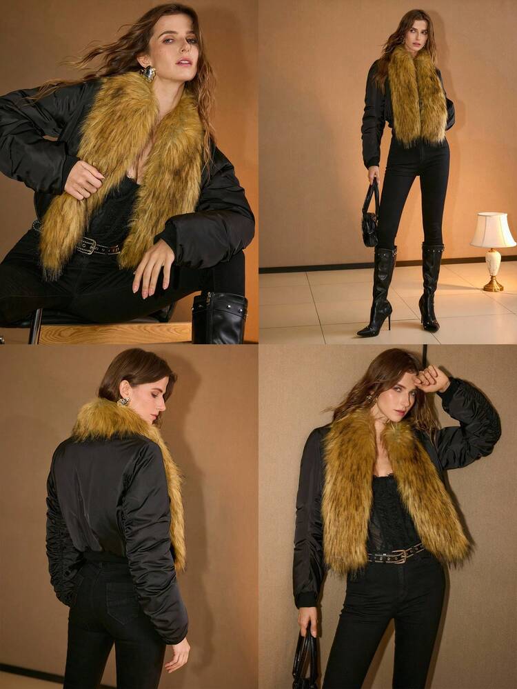 CONTRAST FUZZY TRIM WINTER COAT