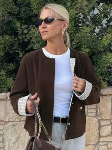 Vivie Lora Chaqueta regular holgada de pana con parches para mujer - Marrón - Ver 6