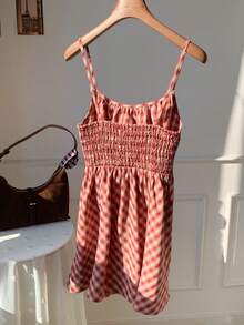 SHEIN Tween Girl Red Plaid Cami Mini Dress