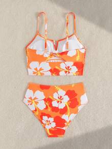 Swim Lushoire Plant Random Print V-Wire Removable Padded Bikini Top Swimwear For Women - Multicolor - View 5