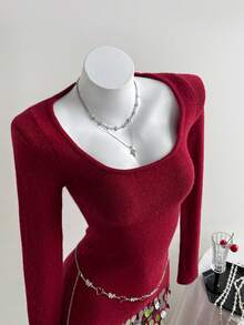 SHEIN Unity Fashionable Sequin Sexy Party Dress For Women - Burgundy - View 5
