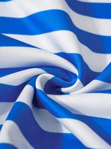 Popeye X SHEIN Kleine Jungen Retro Cartoon Figur Grafik blau & weiß gestreifter Loose Fit Oversized Crew Neck Sweatshirt, Herbst/Winter