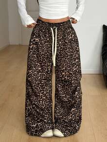 Coolane Women's Winter Streetwear Casual Homecoming Sport Going Out Leopard Graphics Low Rise Baggy Wide Leg Sweatpants - Multicolor - View 5
