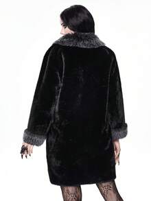 ROMWE Women's Autumn/Winter Long Sleeve Button Design Faux Fur Fashion Jacket