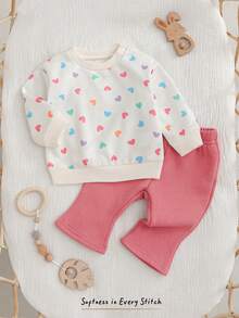 Cozy Pixies Conjunto de sudadera con capucha y pantalones acampanados suaves y cómodos para bebés niñas recién nacidas - Rosa - Ver 3