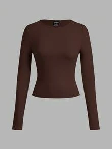 SHEIN EZwear 3件套女士休闲宽领修身长袖T恤套装，秋冬款 - 彩色 - 查看 5