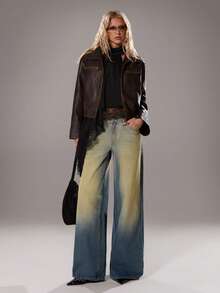 TRNVIE Quần jeans ống rộng cạp trễ cổ điển dành cho nữ - Màu xanh lam - Xem 6