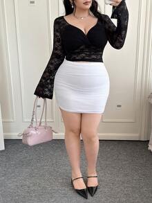 CovetEZ Plus Size White Bodycon Mini Skirt, Slim Fit & Versatile, Spring/Summer - White - View 5