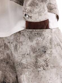 SUMWON 多片拼接阔腿宽松牛仔裤，做旧水洗图案，融合复古街头风细节，打造休闲日常都市风格 - 杏色 - 查看 6