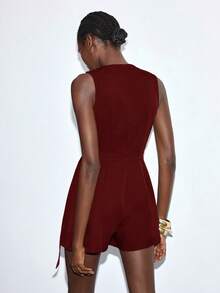 Maija Women's Elegant Solid Color Sleeveless Jumpsuit, Suitable For Urban Commute, Business, Casual,  Holiday - Burgundy - View 3