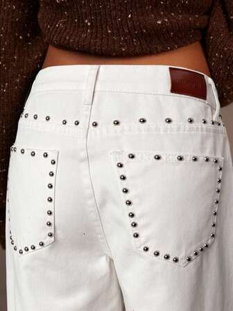 Athîral Damjeans med nitar och fickor, vida ben och lösa, vardagliga jeans