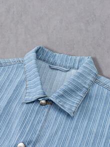 Manfinity Denimwave Áo khoác denim jacquard dáng rộng, đơn hàng khuy đơn tay dài dành cho nam - Rửa nhẹ - Xem 7