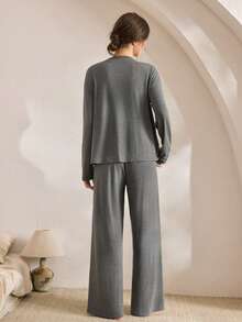 Ocili Minimalist Comfortable Collarless Soft Women Lounge Set, Winter Clothes - Grey - View 3