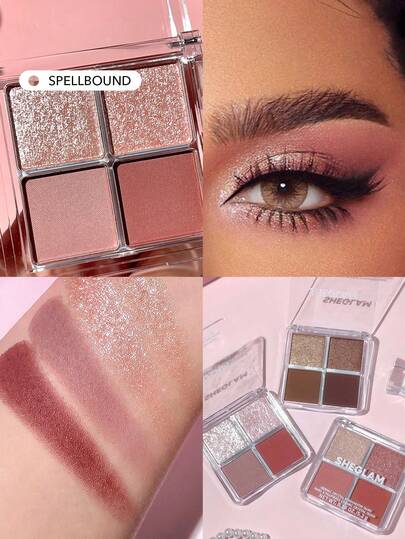 SHEGLAM ظلال العيون Cosmic Crystal Quad-Spellbound 4-Clolor Matte Glitter Eyeshadow Palette Neutral Tone Gold Rose Mauve Shine Glitter Long-Lasting Ultra Pigmented Smooth Blendable Eyeshadow Brown Eyeshadow علامة تجارية جمال مكياج ميكب مستحضرات تجميل للنساء الفتيات مثالي لفصل الشتاء مثالي ل- Y2K أزياء أنيقة هدية حفلة جاهز أفضل لون