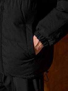 Officeau 冬季男士连帽羽绒服，拼接防风保暖休闲外套，Old Money - 黑色 - 查看 6