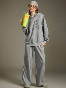 Elnivra Women's Minimalist Sporty Casual Long Sleeve Sweatshirt And Skirt Set - Grey - View 6