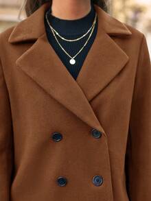 SHEIN Frenchy Women's Stand Collar Double Breasted Blazer Jacket In Fall/Winter Brown - Brown - View 6