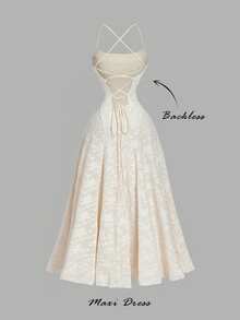 SHEIN MOD Women's Apricot Knitted Jacquard Backless Dress, Elegant Party Dress, New Year Dress,Christmas Women's Clothing, Thanksgiving Outfit,Elegant Party Dresses,Graduation Dress