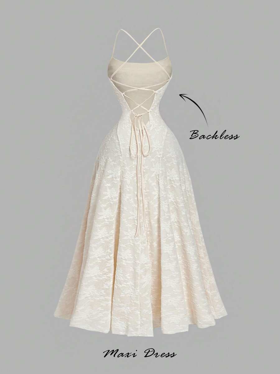 SHEIN MOD Women's Apricot Knitted Jacquard Backless Dress, Elegant Party Dress, New Year Dress,Christmas Women's Clothing, Thanksgiving Outfit,Elegant Party Dresses,Graduation Dress