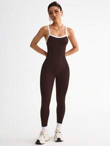 Eassivo Eassivo 无缝高腰可调节瑜伽连体裤 - 咖啡棕 - 查看 7