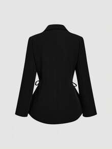 SHEIN MOD 复古系带装饰腰部外套和裤子套装 - 黑色 - 查看 7