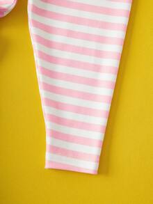 LOONEY TUNES X SHEIN 两件套女婴休闲日常通勤可爱卡通刺绣卫衣和条纹打底裤，适合春秋季穿着 - 粉色 - 查看 5