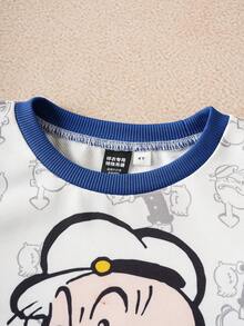 Popeye X SHEIN 2pcs/Set Young Boy Casual All-Over Print Crew Neck Long Sleeve Sweatshirt And Pants Knit Set - Blue and White - View 5