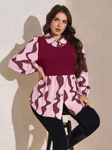 SHEIN LUNE 大码女式休闲长袖衬衫，简约商务日常穿着 - 紅色 - 查看 7