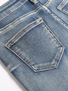 SHEIN Tween Boy Bolty Y2k Vintage Light Blue Summer Streetwear School Back-To-School Embossed Silver Green Pattern Denim Stretch Tight Jeans Dailywear - Blue - View 4