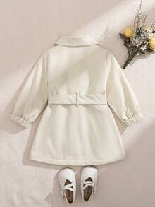 Souflis Souflis 女婴幼儿新生儿0-3岁秋冬季百搭日常英伦风翻领风衣 - 米色 - 查看 2