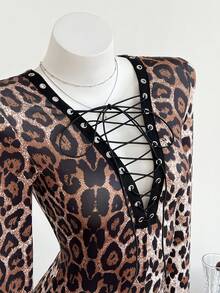 SHEIN Unity 女士豹纹系带性感连体衣 - 彩色 - 查看 4